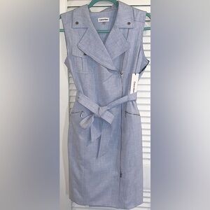 Calvin Klein Zip-Front Blue Moto Sheath Wrap Dress Regatta Sleeveless Pockets 10